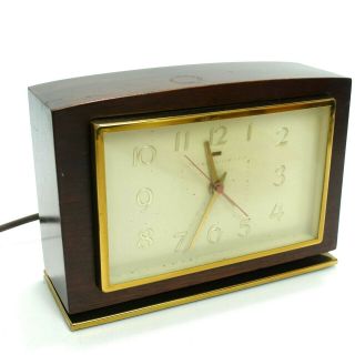 Vintage General Electric 7h188 Mantel Clock W/ Alarm Wood Brass