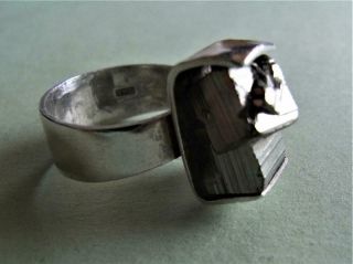 Vintage Modernist Brutalist Silver Ring Pyrite Cubes Mmd 70s