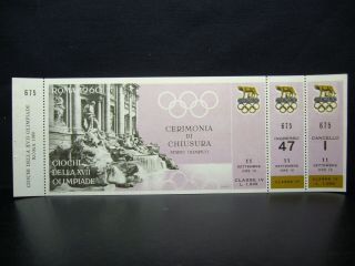1960 Rome Olympic Summer Games Ticket Closing Ceremony - 11 Sep
