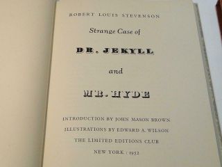 The Strange Case Of Dr.  Jekyll & Mr.  Hyde Lec Signed/illust.  Edward A.  Wilson