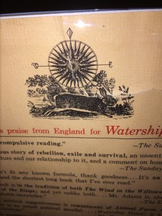 True 1st / 1st In True 1st Dj With Compass Watership Down - Richard Adams - 1972