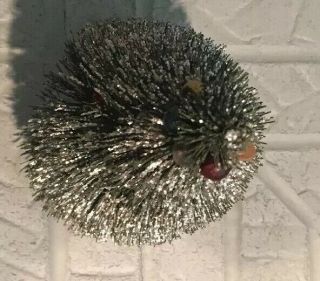 Vintage 13” Glitter Bottle Brush Christmas Tree W/Mercury Glass Ornaments 2