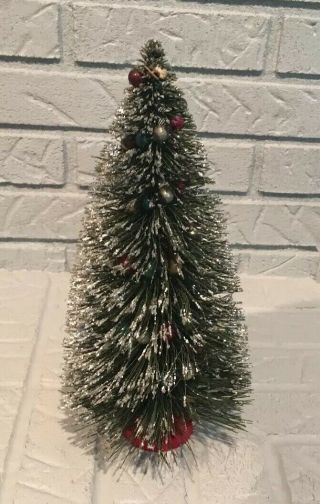 Vintage 13” Glitter Bottle Brush Christmas Tree W/Mercury Glass Ornaments 3
