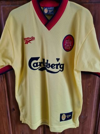 Vintage Liverpool Fc 1997/98 Away Shirt Yellow Size 34 " /36 " Small Mens - Reebok