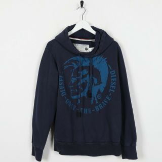 Vintage Diesel - Co Big Logo Hoodie Sweatshirt Navy Blue | Large L