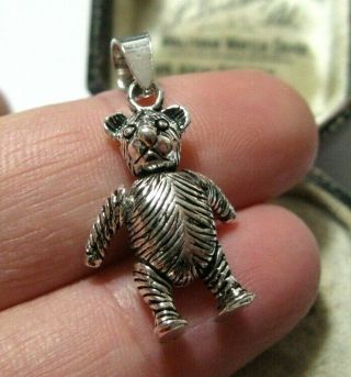 Vintage Styl Cute Sterling Silver Teddy Bear Articulated Moving Necklace Pendant