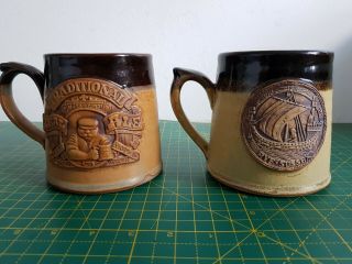 Set Of 2 Vintage Beer Steins Tankards Mugs Pottery Stoneware Rye Sussex Real Ale