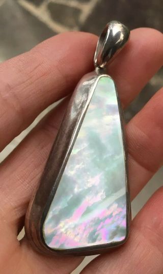 Vintage 1980s,  Huge,  Heavy,  Solid Sterling Silver & Mother Of Pearl Pendant.