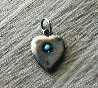 Vintage Sterling Teeny Tiny Petite Puffy Heart Charm Turquoise Stone " Harry "