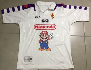 Vtg 1997 - 1998 Acf Fila Fiorentina Nintendo Mario Batistuta 9 Sz S Soccer Jersey