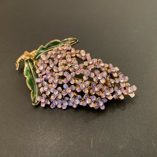 Vintage Monet Signed Enameled Rhinestone Lilac Flower Pin Brooch