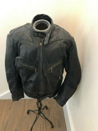 Belstaff Vintage Black Leather Motorcycle Jacket,  Size Xl,  Made In Uk,  Mcqqueen