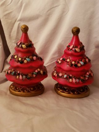 Vintage Napco Red Decorated Ceramic Christmas Tree Planters Japan