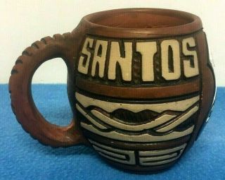 Vintage Santos F.  C Clay Pottery Mug Tiki Style Brazilian Brazil Football Carved