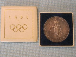 2 1936 German Summer Olympics Souvenir Silver Medal With Box.
