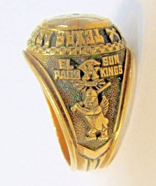 1968 Texas League Baseball El Paso Sun Kings 10k Gold Championship Ring Vip Gm