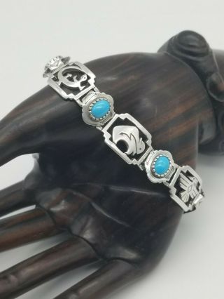 Vintage Shube’s / Dakota West Sterling And Turquoise Animal Link Bracelet 6 1/2 "