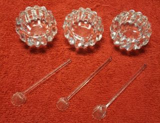 Set Of 3 ♡ Vintage Individual Round Glass Open Salt Cellar Dip With Glass Spoons