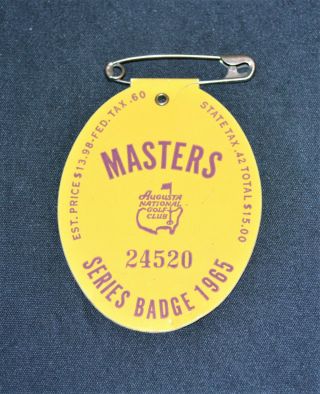 1965 Masters Badge Golf Ticket - Jack Nicklaus Wins