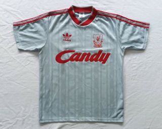 1988 - 1989 Liverpool Adidas Away Football Shirt Jersey Candy Grey 80s.  Size Large