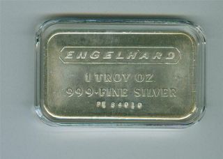 Vintage Engelhard 1 Oz.  999,  Fine Silver Bar In Capsule Serial Pe84010