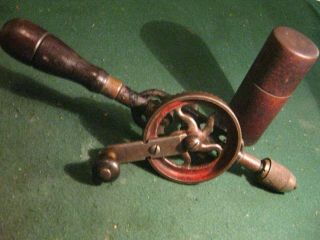 Millers Falls No.  5 Hand Drill & Wood Bit Storage Container Vintage 1910