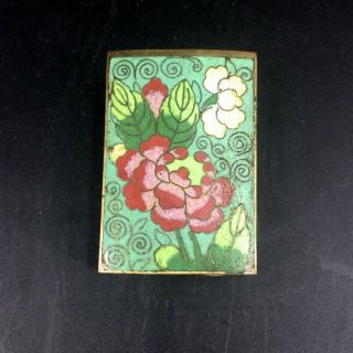 Vintage Chinese Cloisonne Enamel Brass Match Box Matchbox Cover Lotus Flowers