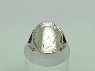 Vintage English Sterling Silver Coin Ring Size K 1/2,  1913 Silver Threepence