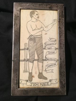 Jem Mace 19th Century Boxing Champion Scrimshaw With Silver Plated Frame,  Unique