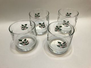 Vintage 60’s Holly Berries Christmas Holiday Glass Red Green Winterberry Rocks
