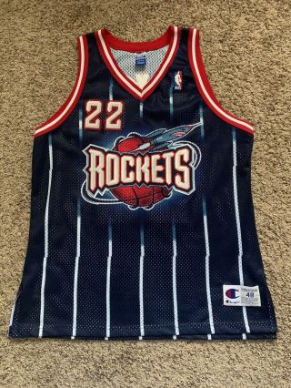 Vtg 90s Champion Sewn Houston Rockets Clyde Drexler Authentic Jersey 48 Xl