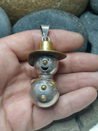 Really Omg 30g Vtg Mexico Snowman Bell Chime Christmas Pendant Sterling Silver
