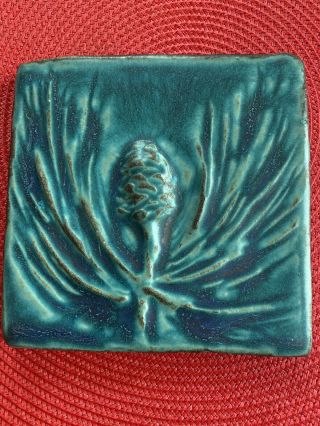 Vintage Pewabic Pottery Detroit Green Tile Pine Cone 2000 5”