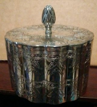 Vintage Ornate Silver Plated Trinket Box With Finial.
