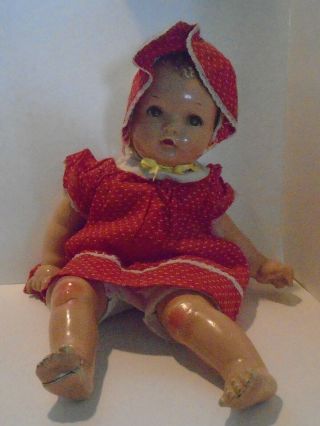 Vintage Ideal Composition Baby Doll 16” Molded Hair Sleep Eyes Cloth Body
