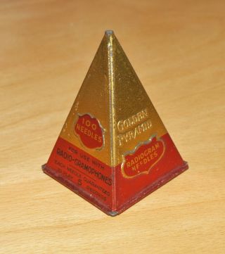 Rare Vintage Tin Of Golden Pyramid Gramophone Needles - Full - Ish