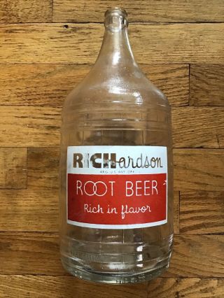 Vintage Richardson Root Beer Half Gallon Soda Bottle Rochester Ny Glass