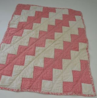 Charming Vintage Antique Pink And White Doll Sized Quilt Tt211