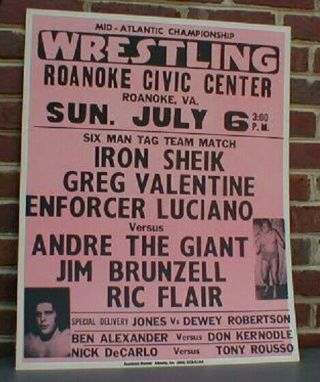 Vintage Mid Atlantic Wrestling Poster Andre The Giant Ric Flair Brunzell Valenti