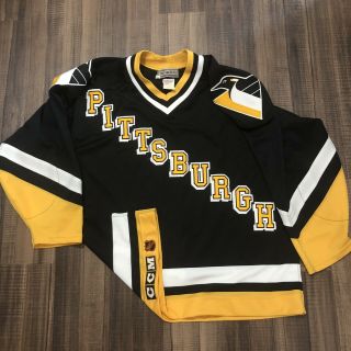 Ccm Center Ice Authentic Pittsburgh Penguins Nhl Hockey Jersey Black 90’s Sz 52