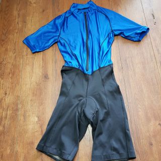Cycling Skinsuit Mens Med/large Blue Black Ss Shorts L Vintage
