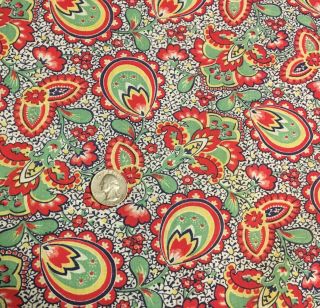 Vintage Feedsack Quilt Fabric 2 Pc Sewn Together,  Red Blue Yellow Green Floral