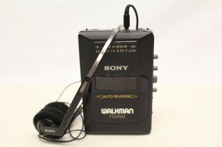 Vintage Sony Walkman Am/fm Cassette Radio Wm Af48 Headphones,  Belt Clip