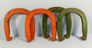 4 Vtg Duluth Diamond Double Ringer Horseshoes Set Drop Forged 2.  5 Lbs Orig Paint