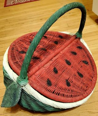 Vintage Wicker Watermelon Picnic Beach Basket Unique Design