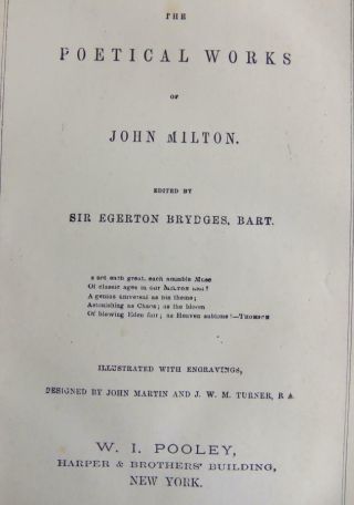 Poetical of JOHN MILTON,  Paradise Lost & Regained,  Leather & Engravings 3