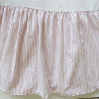 Vintage Laura Ashley Pink White Striped Ticking Queen Dust Ruffle Bed - Skirt