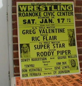 Vintage Mid Atlantic Wresting Poster Ric Flair Valentine Star Us Title