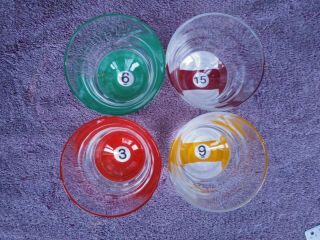 Vintage Pool Ball Billiards Rocks Glasses 3 9 15 6 3 " By 3 " Set Of 4