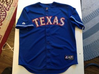 Vtg Texas Rangers Majestic Spell Out Red/white/blue Button Up Jersey Sz Xl - Cool